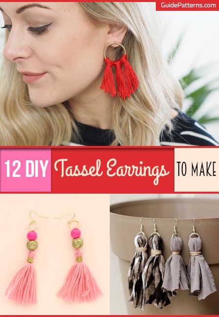 12 DIY Tassel Earrings to Make | Guide Patterns Tassel Earrings Diy, Diy Leather Tassel, Diy Tassel Necklace, Earrings With Tassels, Diy Tassel Earrings, Earrings To Make, Earrings Fabric, Blue Tassel Earrings, Diy Retro