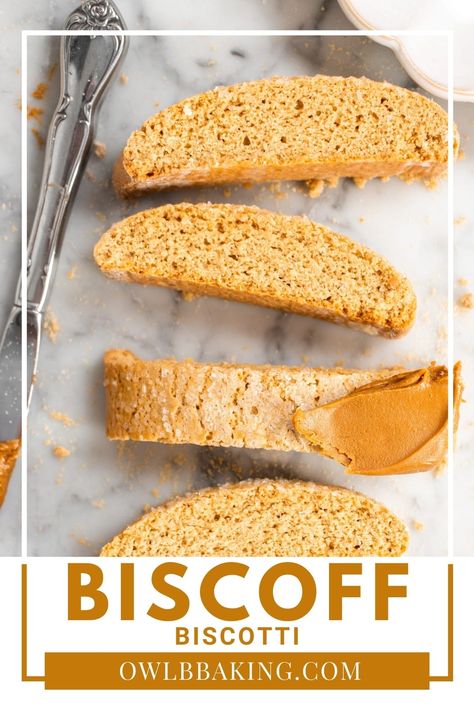 This biscotti recipe is made with creamy, dreamy, Biscoff cookie butter. The warmth of subtle spice and sweetness adds a new twist on classic biscotti! This will become your favorite way to enjoy Biscoff spread. via @https://www.pinterest.com/owlbbaking/ Classic Biscotti, Biscoff Cookie Butter, Biscoff Spread, Biscoff Cookies, Almond Biscotti, Biscotti Cookies, Biscotti Recipe, Cookie Spread, Cookie Butter