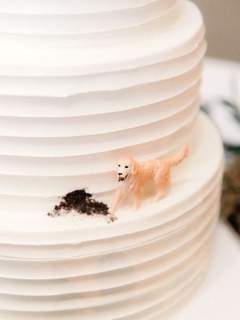 Dog Eating Cake Topper, Dogs Eating Wedding Cake, Dog Eating Wedding Cake Topper, Farm Grooms Cake, Simple Wedding Cake With Dog, Simple Black And White Wedding Cake, Wedding Cake Dog Eating, Dog On Wedding Cake, Neutral Wedding Cake