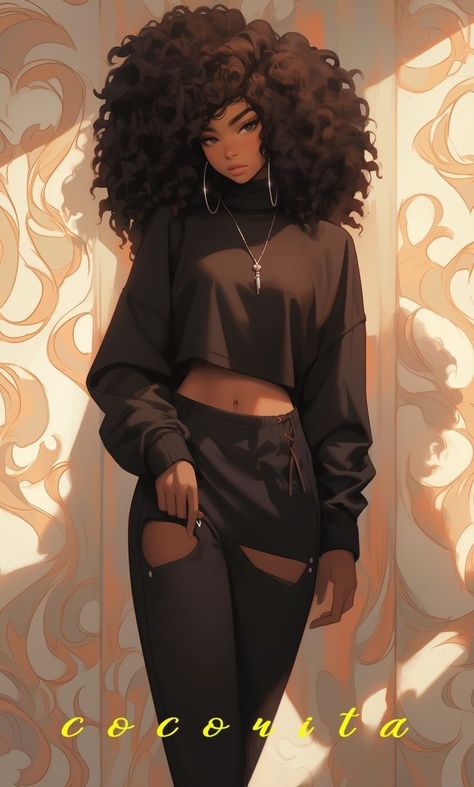 Black Woman Anime Art, Anime Black Girlies, Female Character Design Black, Black Female Anime Characters, Black Anime Art, Black Anime Guy, Black Woman Artwork, Black Cartoon Characters, Black Art Painting