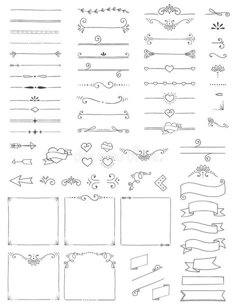 Border Scrapbook Ideas, Scrapbook Borders Ideas Drawn, Hand Drawn Dividers, Journal Borders Hand Drawn, Doodle Dividers Hand Drawn, Simple Doodle Borders, Hand Drawn Embellishments, Cute Doodle Borders, Borders For Headings