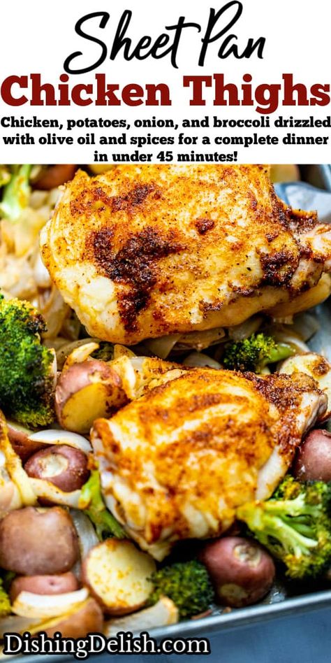 Sheet Pan Chicken Thighs, Baked Bone In Chicken, Chicken Thighs In Oven, Oven Roasted Chicken Thighs, Bone In Chicken Thigh Recipes, Chicken Thighs Dinner, Clean Dinner Recipes, Sheet Pan Meals Chicken, Crispy Chicken Thighs