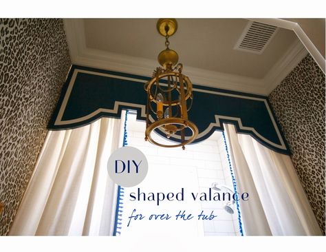 diy tub valance (+ first look at my girls finished bathroom) - design*dump Gold Wallpaper Bathroom, Diy Tub, Shower Curtain With Valance, Diy Valance, Drapery Treatments, Diy Shower Curtain, Happy Room, Bath Redo, Wallpaper Bathroom