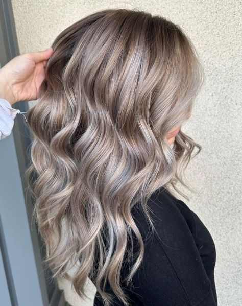 High Dimension Color with Gray Highlights and Dark Blonde Lowlights Style For Wavy Hair, Dark Blonde Lowlights, Dark Hair With Highlights And Lowlights, Blonde Highlights With Lowlights, Icy Blonde Hair Color, Gray Highlights, Blonde Hair With Lowlights, Blonde Lowlights, Hair With Lowlights