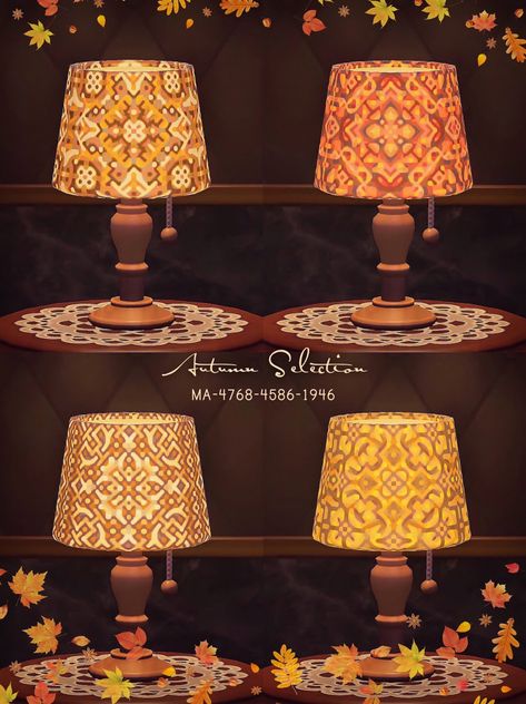 crossingdesigns: autumnal lamps ✿ by Doremi_No1 on twt Acnh Lantern Design, Lampshade Designs, Lantern Design, New Animal Crossing, Table Lamp Design, Lamp Design, Paper Lamp, Animal Crossing, Lamp Shade