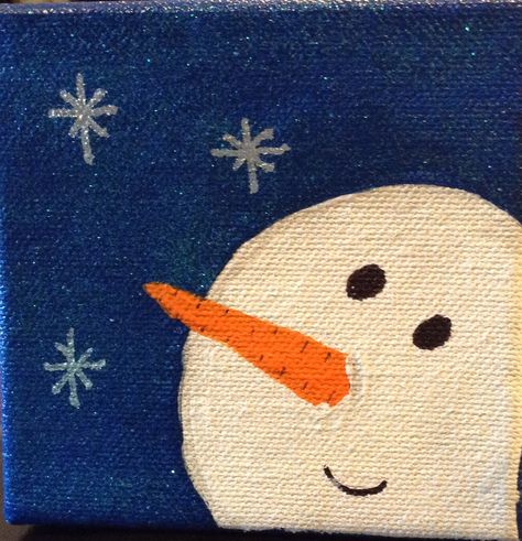 My snowman on canvas for my desk at work Yule Recipes, Mini 4x4, Juleverksted For Barn, Mini Toile, Snow Men, Christmas Canvas Art, Christmas Paintings On Canvas, Kids Canvas, Snowman Faces