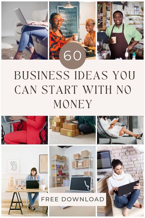 🤑 This free downloadable list of 60 businesses you can start with no money is perfect for new entrepreneurs! No need to spend time developing or testing physical products - these businesses are some of the easiest and fastest to spin up. Whether you're looking for a side hustle or a full-time business, these zero-cost ideas are sure to get you started on your entrepreneurial journey. Start A Business, No Money, Starting Your Own Business, Side Hustles, Side Hustle, Starting A Business, A Business, The Year, Siding