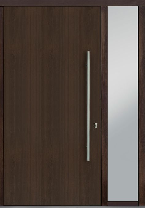 Front Door Custom - Single with 1 Sidelite - Modern Euro Technology with Walnut Finish, Pivot, Model DB-PVT-A1 1SL18 48x96, Pivot Front Pivot Door, Pivot Front Door, Front Door Modern, Modern Interior Door, Glass Waterfall, Custom Front Doors, Pivot Door, Doors Wooden, Wood Entry Doors