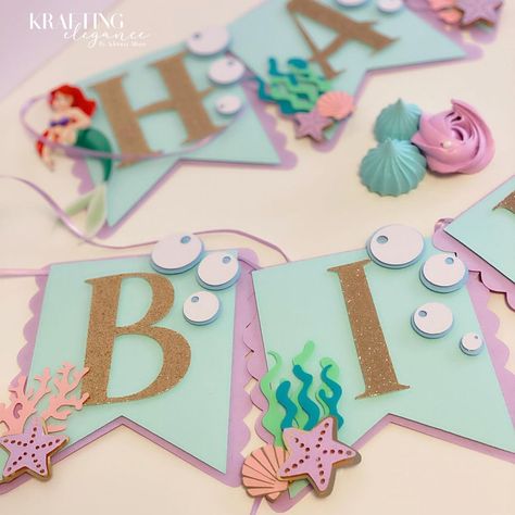 Adriana Altuve - Paper Craft on Instagram: “Mermaid Birthday Theme This has been one of the most cutest sets I’ve made so far, I really love every detail and colors Definitely the…” Mermaid Bunting, Paper Decorations Birthday, Cricut Mermaid, Mermaid Banner, Mermaid Birthday Banner, Birthday Party Decor, Diy Mermaid Decor, Mermaid Birthday Party Decorations Diy, Diy Mermaid Birthday Party