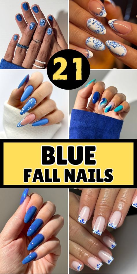 Ready to refresh your nail inspo collection? Explore these 21 chic blue nail ideas that are sure to make a statement. The wavy blue chrome design will mesmerize with its optical illusion, while the two-tone blue is a head-turner with its light and dark contrast. Fall in love with the snake mani featuring adorable blue snakes and star accents, or embrace the sky blue floral fantasy with its delightful blend of colors and designs. Ideal for short nails, these designs promise to elevate your nail art game! Dark Blue Nails With Design Short, Yankee Nails Designs, Black Blue And White Nails, Yacht Nails, Nude Nails With Blue Design, Blue Fall Nail Designs, Cobalt Blue Nails Designs, Blue Fall Nails Designs, Blue Almond Acrylic Nails