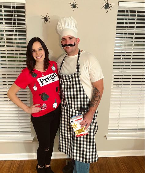 Prego Costume, Preggo Halloween Costume, Cute Pregnant Couple Halloween Costumes, Pregnancy Reveal Halloween Costumes, Husband And Pregnant Wife Halloween Costumes, Couple Halloween Costumes Pregnant, Cute Pregnancy Halloween Costumes Couples, Prego Halloween Costumes, Maternity Halloween Costumes Couples