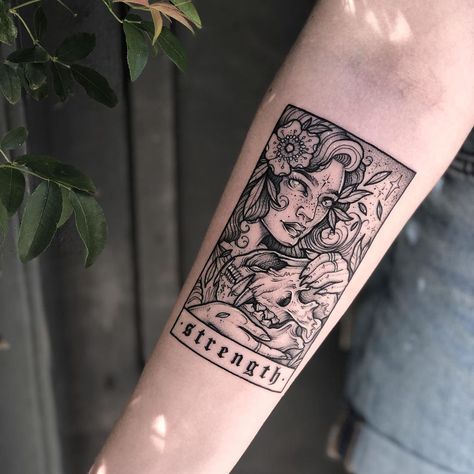 Strength Tarot for Shianne, thank you so much 🖤 Done at @salonserpenttattoo Strength Tarot Card Tattoo, Tarot Card Tattoo Ideas, Card Tattoo Ideas, Strength Tarot Card, 27 Tattoo, Strength Tarot, Tarot Tattoo, Tarot Card Tattoo, Card Tattoo Designs