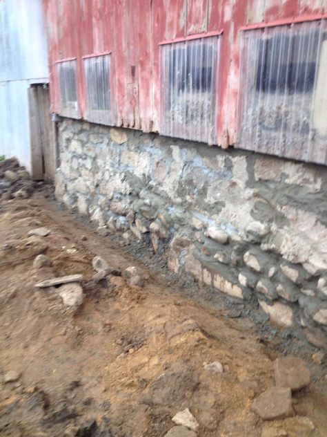 Barn Foundation|Stone Wall Restoration Barn Foundation, Foundation Ideas, Basement Repair, Stone Foundation, Stone Farmhouse, Old Stone Houses, Pole Barn House Plans, Foundation Repair, House Foundation