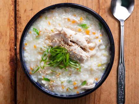 Korean Chicken and Rice Porridge (Dak Juk) Recipe | Serious Eats Korean Chicken And Rice, Juk Recipe, Chicken Rice Porridge, Koreansk Mad, Serious Eats Recipes, Savory Rice, Korean Rice, Korean Chicken, Chicken Tender