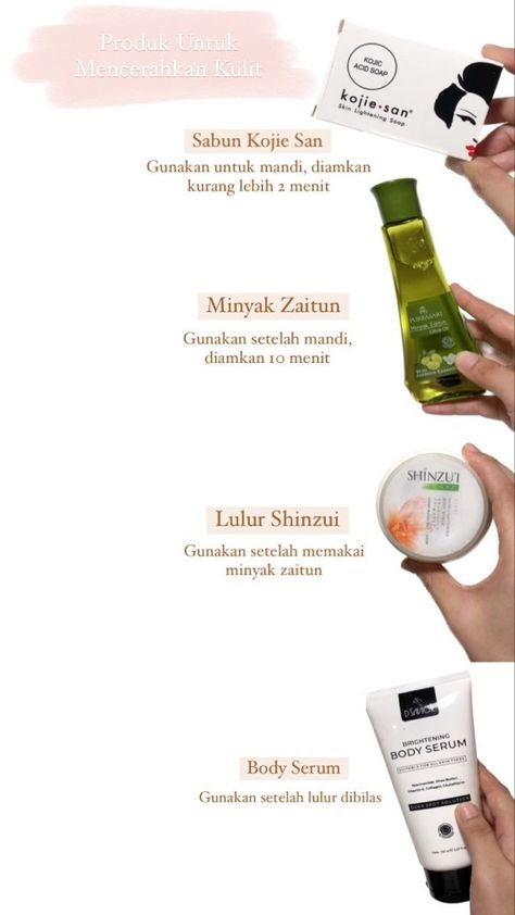 Tips Putihkan Badan, Daily Skin Care Routine Steps, Recommended Skin Care Products, Beautiful Skin Care, Beauty Makeup Tutorial, Skin Care Tutorial, Makeup Artist Tips, Quotes Islamic, Basic Skin Care Routine