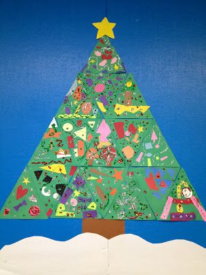 Classroom Tree - each child decorates a triangle Christmas Kindergarten, Winter Preschool, Christmas School, Preschool Christmas, Christmas Classroom, Classroom Crafts, Noel Christmas, School Holidays, Holiday Art