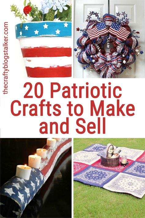 Celebrate the USA with 20 Patriotic Crafts to Make and Sell. Great for the 4th of July or a summer craft day. #thecraftyblogstalker #patrioticcrafts #4thofjuly #4thofjulycrafts Diy Patriotic Decor, 4th Of July Crafts, Flag Crafts, Fourth Of July Decorations, Celebration Ideas, Patriotic Crafts, Patriotic Decor, Work Diy, 4th Of July Celebration