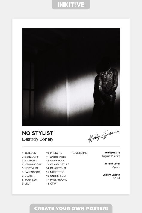 No Stylist Album Cover, Destroy Lonely Album Cover, Custom Album Covers, Destroy Lonely, Album Cover Poster, Room Idea, Room Posters, Music Poster, Album Covers