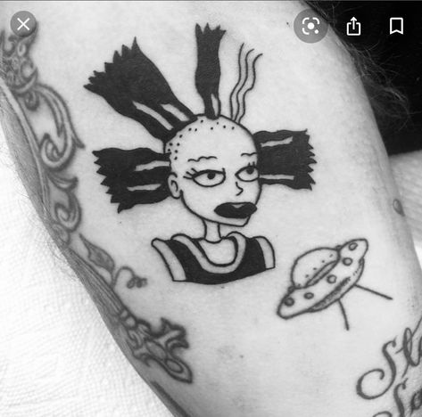 Cynthia Doll Tattoo, Rugrats Tattoo Ideas, Tattoo Muñeca, Cynthia Tattoo, Rugrats Tattoo, Cynthia Rugrats, Cartoon Tattoo Ideas, Animated Shows, Cartoon Tattoo