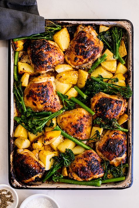 Honey Mustard Sheet Pan, Potatoes And Broccoli, Sheet Pan Meals Chicken, Chicken With Potatoes, Chicken Tray Bake, Pan Chicken Recipes, Sheet Pan Dinners Chicken, Sheet Pan Chicken, Sheet Pan Suppers