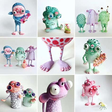 Cold Porcelain Sculpture, Sculpting Projects, Cute Monster Illustration, Clay Monsters, Porcelain Sculpture, Paper Mache Sculpture, Paper Mache Art, Paper Mache Crafts, Polymer Crafts