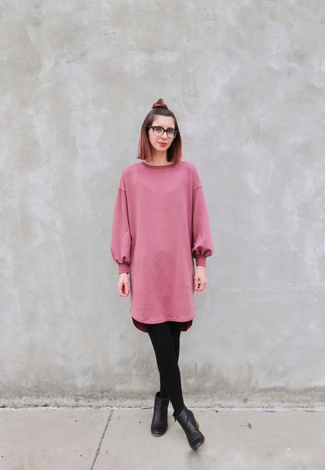 megan nielsen design diary: How to make a Jarrah (and mini Jarrah!) sweatshirt dress with bishop sleeves Jarrah Sweater, Dress With Bishop Sleeves, Bodice Pattern, Muslim Fashion Outfits, Bishop Sleeve, Wardrobe Ideas, Straight Stitch, Dress Sewing, Sweater Pattern