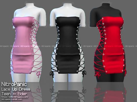 sims 4 custom content clothing // Lace Up Dress Cute Sims, Ts4 Clothes, Cc Clothing, Sims 4 Black Hair, Cc Sims4, Cc Clothes, The Sims 4 Packs, Sims 4 Game Mods, Sims 4 Body Mods