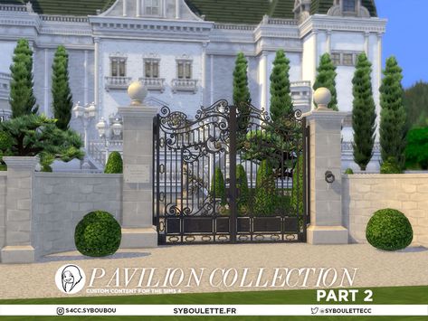 Fancy Fence, 18th Century House, Sims 4 Kitchen, Bush Garden, Topiary Trees, Sims 4 Build, Fence Gate, French Chateau, Entrance Gates