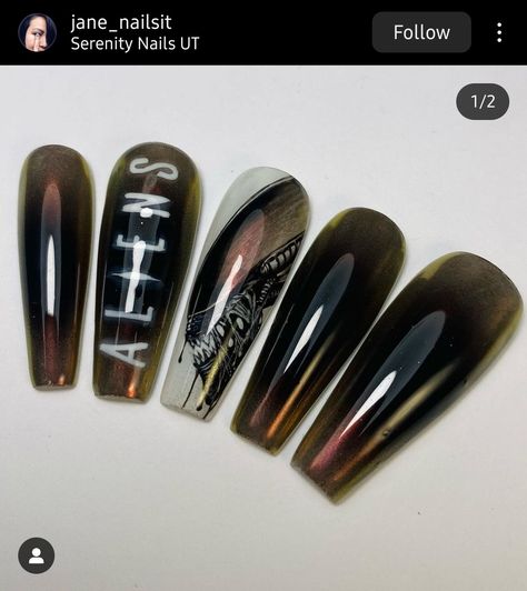 Alien Inspired Nails, Alien Nails, Nail Decor, Camp Counselor, Halloween Nail, Birthday Nails, Gorgeous Nails, Nail Tech, Halloween Nails