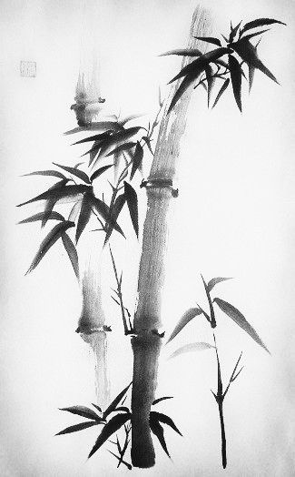 Bamboo Art Painting, Guitar Decorations, Japanese Background, Random Sketches, Japanese Ink Painting, Zen Painting, Painted Bamboo, Sumi E Painting, Chinese Art Painting