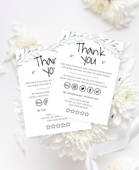 Thank You Letter For Customer, Customer Thank You Cards, Thank You For Buying Note, Etsy Thank You Cards, Thank You Notes For Customers, Thank You For Your Order, Business Thank You Notes, Template Green, Thank You Template