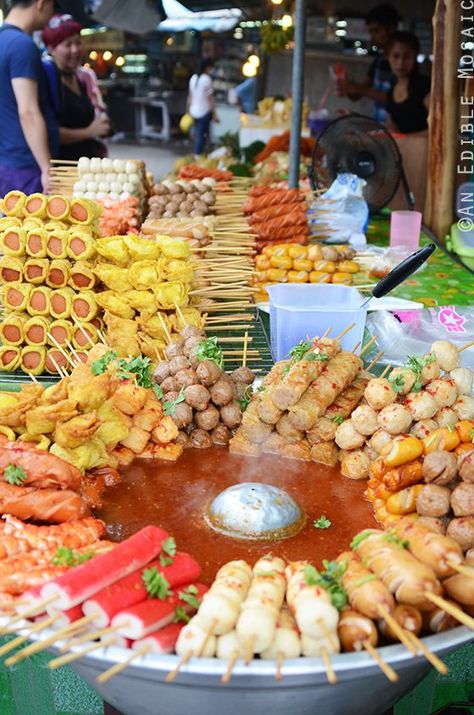 Thailand Street Food - An assortment of skewers from sausages, fish cake, crab sticks, dumplings and more!  #thailand #skewers #thingstoeatinthailand #travel #travelling #bucketlist #explore #southeastasia #traveltoeat #thailandtravel #thaistreetfood #streetfood #thailandfood #thaifood Thailand Street Food, Food In Thailand, Thailand Street, Crab Sticks, World Street Food, Asian Street Food, Thailand Food, Thai Street Food, Korean Street Food