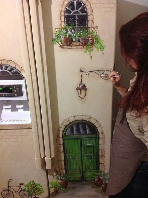 Wall Painting Decor, Wall Murals Painted, Wall Paint Designs, Fairy Doors, Tole Painting, Mural Wall Art, Mural Painting, Mural Art, Wall Paint