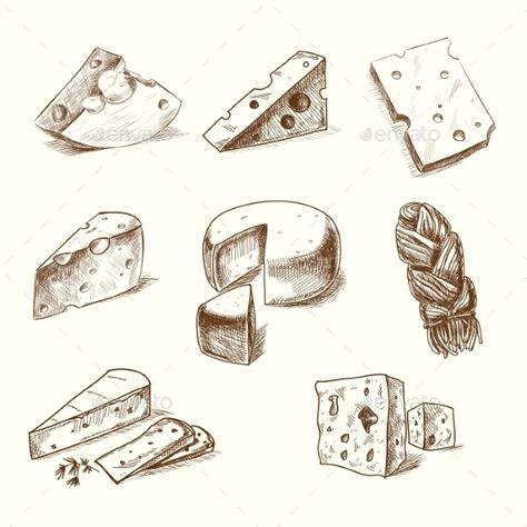 Hand drawn doodle sketch cheese with different types of cheeses in retro style stylized. Cheese Illustration, Cheese Drawing, Sketching Tips, Food Sketch, Drawing Sheet, Rick Y Morty, Types Of Cheese, Marker Drawing, Doodle Sketch