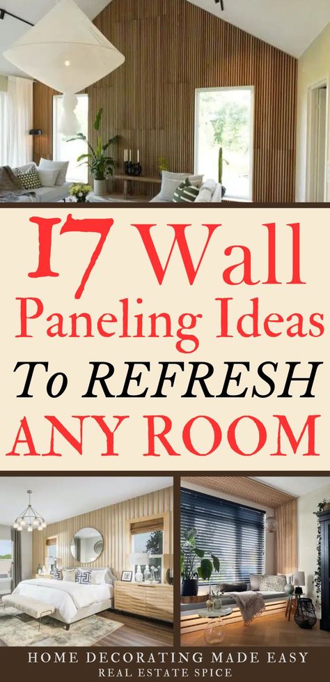 17 Wall Paneling Ideas To Dress Up Boring Walls Living Room Wood Panelling Ideas, Wood Panelling Walls Dining Room, Large Wall Paneling Ideas, How To Put Paneling On Wall, Painted Plank Walls, Decor For Wood Panel Walls, Decorating Paneled Walls, Interior Wall Covering Ideas, Wood Panelling Ideas