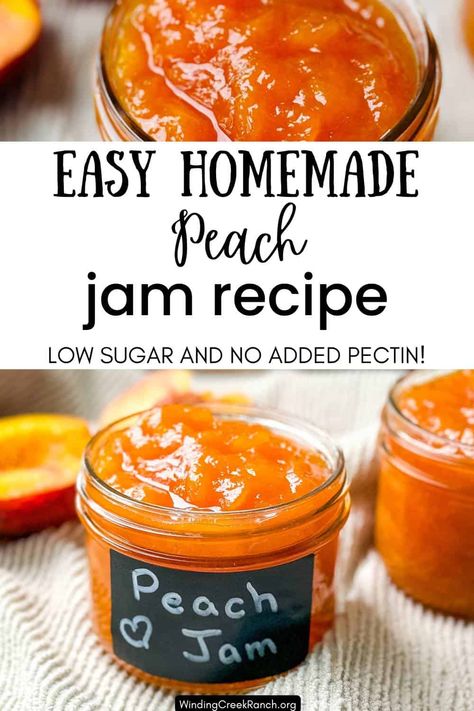 Make the best homemade peach jam with just 4 ingredients and no pectin! This small batch recipe captures the fresh, juicy flavor of peaches in every spoonful. Perfect for spreading on toast, topping desserts, or gifting! Jam Recipes No Pectin, Peach Jam No Pectin, Peach Jam Recipe No Pectin, Low Sugar Jam Recipes, Homemade Peach Jam, Nectarine Jam, Peach Jam Recipe, Preserving Recipes, Easy Canning