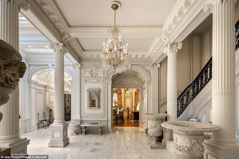 Marble Bar Top, Carved Fireplace, Stone Porches, Chateau Hotel, Mansard Roof, Dining Room Seating, Massage Room, Mansions Homes, Gilded Age