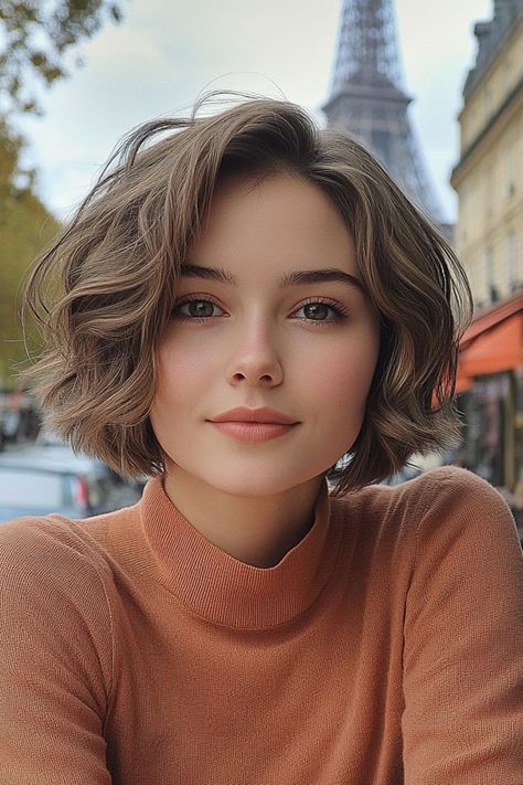 French Bob Diamond Face, French Chic Bob Haircuts, French Bob No Fringe, French Girl Short Hair, Short Bob Hairstyles For Thick Hair, French Bob Wavy Hair, Parisian Bob Round Face, French Women Hair, Chestnut Brown Bob