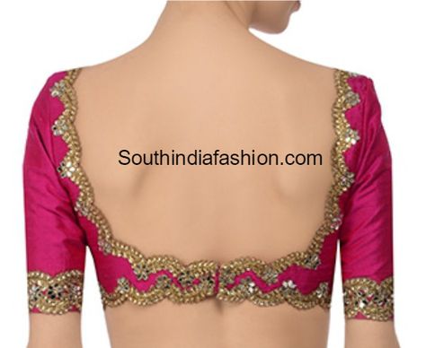 Scalloped Neckline Mirror Embellished Blouse Blouse Designs For Silk Sarees, Plain Sarees, Latest Saree Blouse, Scalloped Blouse, Mirror Work Blouse Design, Sarees For Girls, Mirror Work Blouse, Pattu Saree Blouse Designs, Scalloped Neckline