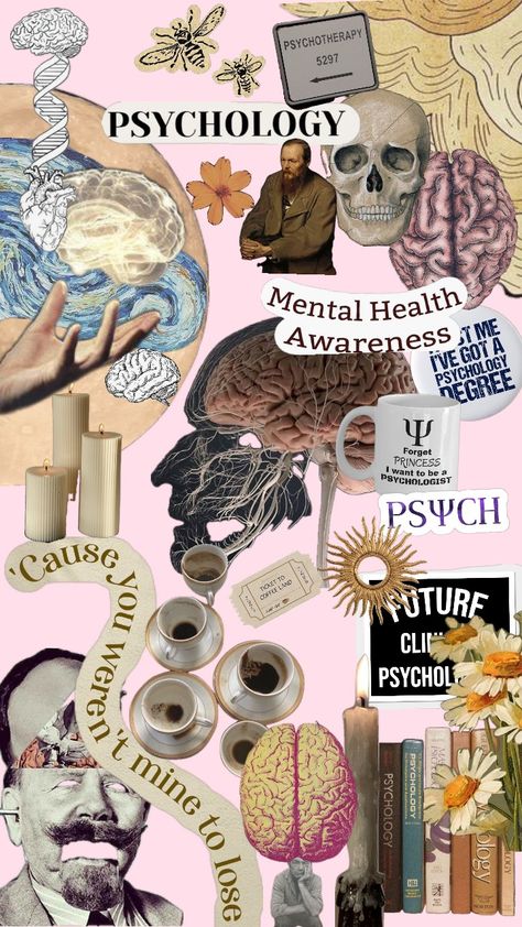 Crimal Psychology Aesthetic, Psychology Pink Aesthetic, College Aesthetic Psychology, Psychology Practical File Cover Design, Psychology Cover Page, Psychology Major Aesthetic, Psychology Aesthetic Wallpaper, Psychology Collage, Study Psychology Aesthetic