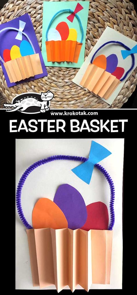 EASTER BASKET Basket Craft Preschool, September Christmas, Easter Basket Crafts, April Crafts, Easter Preschool, Crafts For Teens To Make, Hanging Craft, Easter Egg Crafts, Crafts Videos