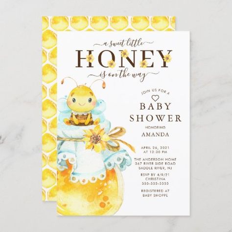 $ 2.45 | Sweet Little Honey Bee Baby Shower Invitation - bee, honey, honey bee, baby shower, mommy to bee, honeycomb, sweet as can be, sunflower, girl, boy Honey Bee Baby Shower Invitations, Bee Baby Shower Invitations, Honey Bee Baby Shower, Bee Gender Reveal, Mommy To Bee, Girl Gender Reveal, Bee Baby, Bee Baby Shower, Gender Reveal Invitations