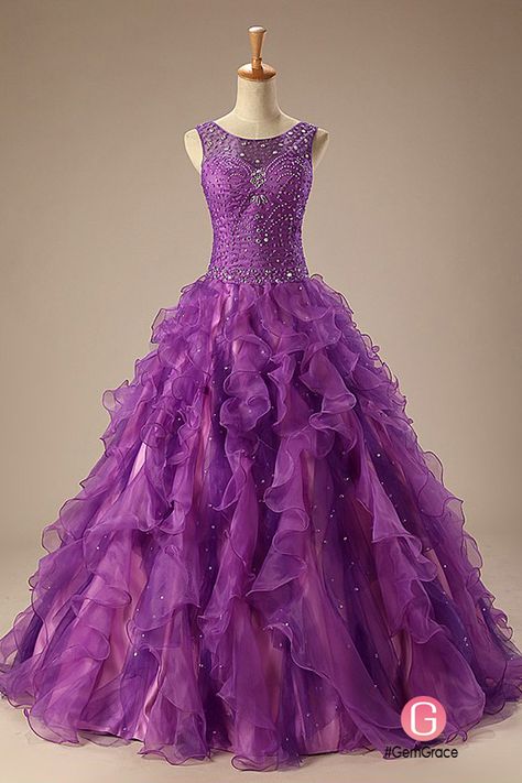 Formal ball gown dress, ruffles with beading Purple Pageant Dress, Grand Ball Gown, Purple Quinceanera, Debutante Dresses, Ball Gown Prom Dress, Purple Quinceanera Dresses, Pretty Quinceanera Dresses, Ruffle Beading, Quinceanera Dress