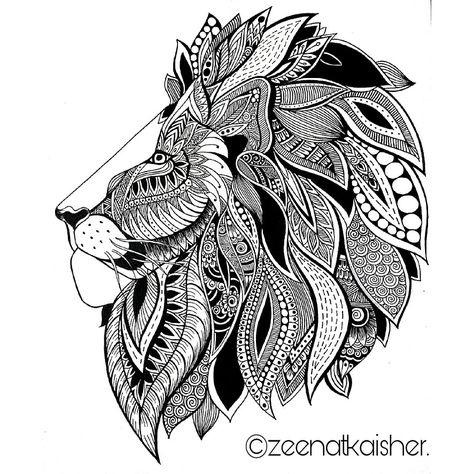 Detailed lion doodle art. Lion Zentangle Art, Lion Doodle Art, Lion Mandala Art, Lion Doodle, Zentangle Animals Art, Animal Zentangle, Lion Face Paint, Colourful Animals, Lion Mandala