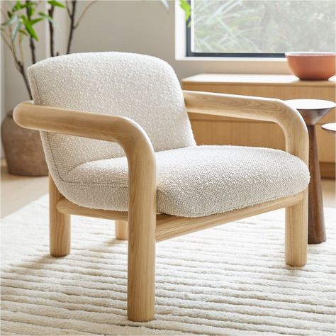 Benson Armchair - West Elm UK Wood Living Room Chair, Scandi Accent Chair, Modern Organic Accent Chair, Japandi Accent Chair, Organic Modern Accent Chairs, Sketching Furniture, Pop Furniture, Duplex Interior, Contemporary Living Room Chairs