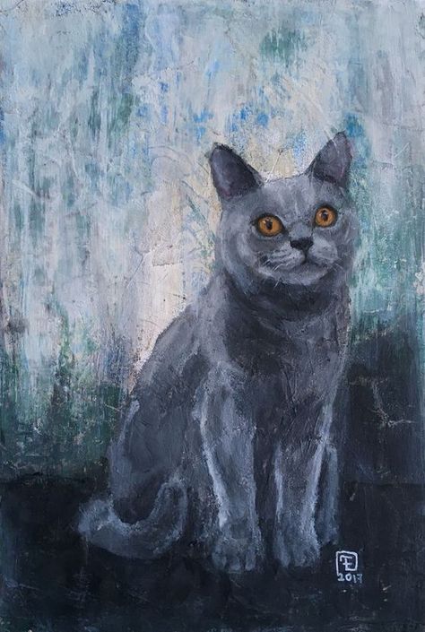 Portraits Art, Fantasy Drawings, Dog Pets, Grey Cat, Raining Cats And Dogs, Cat Artwork, Art Portraits, Custom Cat, Cat Painting