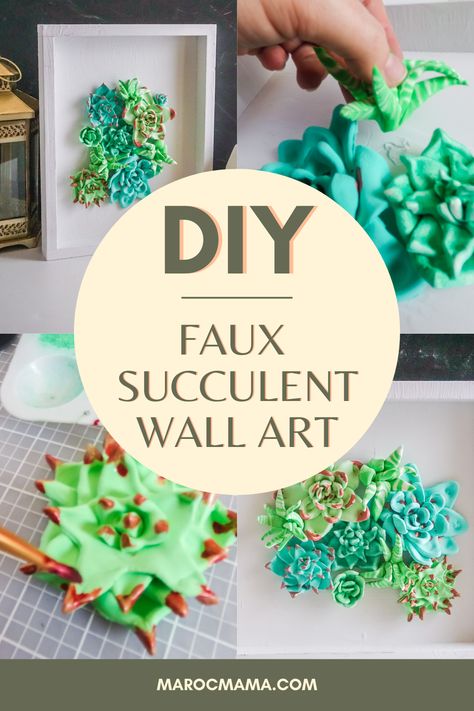 Faux Succulent Wall, Succulent Wall Art, Plant Crafts, Succulent Art, Fake Succulents, Simple Wall Art, Wall Art Crafts, Succulent Wall, White Acrylic Paint