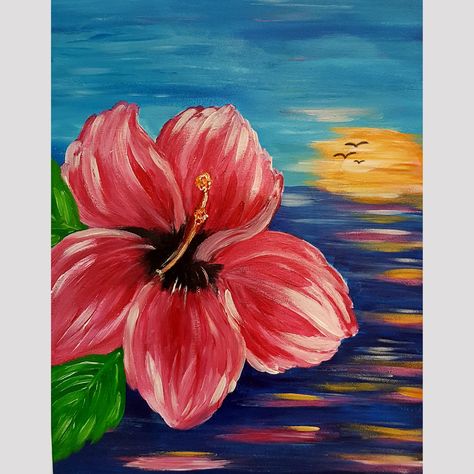 Pink Hibiscus Paint-Night Event Gator's Shack Loxahatchee Shack Restaurant, Cheer Box, Surfboard Painting, Acrylic Painting Inspiration, Flamingo Painting, Cute Canvas Paintings, Watercolor Pictures, Paint Night, Crafts Jewelry