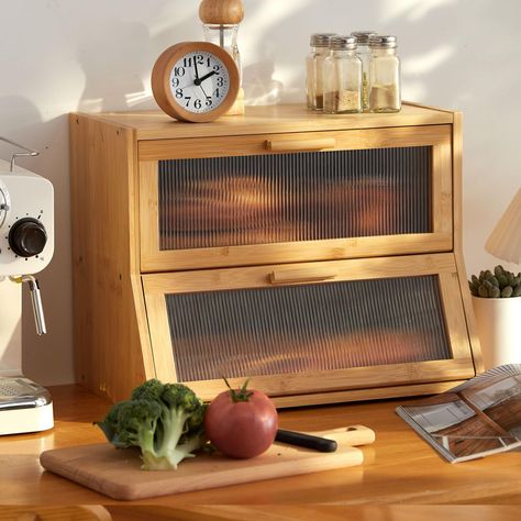 PRICES MAY VARY. Maximize Your Counter Space - With our bread box, you can clear up clutter and place your baked goods on the table for easy access, freeing up the counter space. Dual Door Design for Versatility - The slanted lower door and straight upper door design allows for versatile functionality. You can stack a toaster or other items on top while keeping your bread and baked goods fresh inside. Superior Capacity - Our bread box has a super-capacity design, able to hold 2 large loaves of b Dual Door Design, Kitchen Counter Storage, Bread Container, Bread Storage, Kitchen Decor Apartment, Fruit Storage, Bread Boxes, Bread Box, Kitchen Storage Solutions