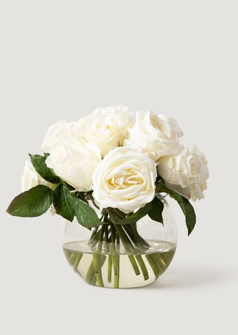 Afloral Luxe Fake Flowers Real Touch Rose Arrangement White And Cream Floral Centerpieces, Elegant White Flower Arrangements, Small Round Vase Flower Arrangements, Bubble Vase Decor, Glass Bowl Flower Arrangements, Fake Flower Centerpieces Wedding, Simple White Flower Arrangements, White And Gold Flower Arrangements, White Rose Arrangements